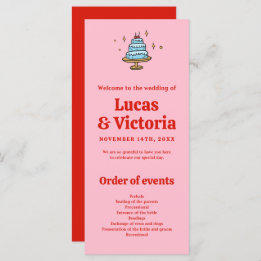 Programa de Casamento Vermelho e Rosa Desenhado Mã