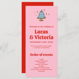 Programa de Casamento Vermelho e Rosa Desenhado Mã