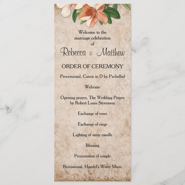 Programa de Casamento Vintage Apricot Lily (Frente)