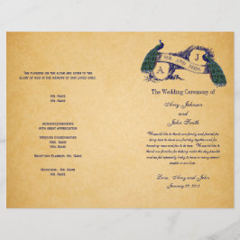 Programa de Casamento vintage Blue Peacocks