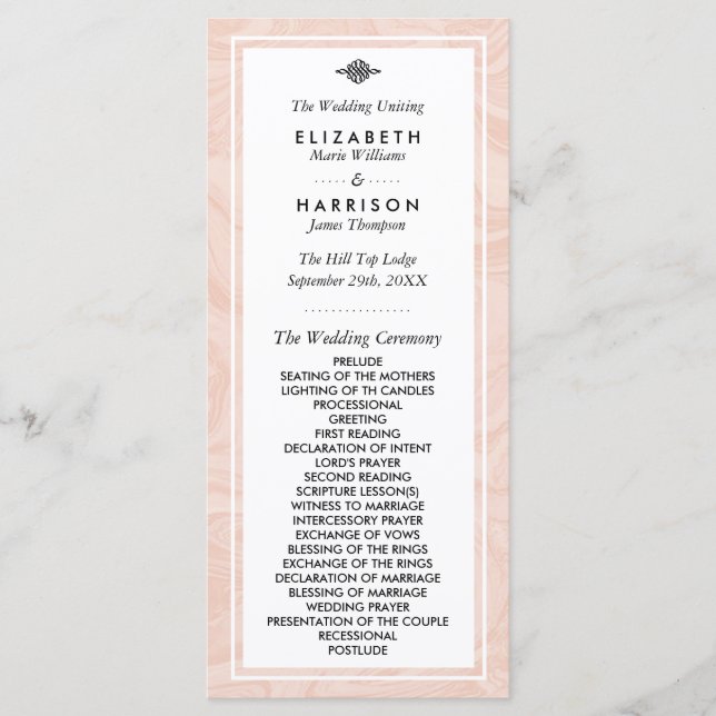 Programa de Casamento vintage elegante para Rosa (Frente)