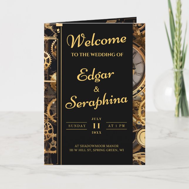 Programa de Casamento vintage Steampunk Extravagan (Frente)