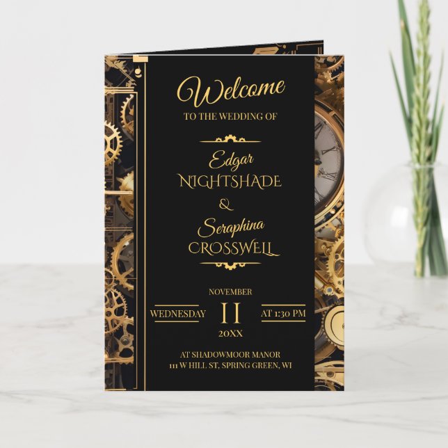 Programa de Casamento vintage Steampunk Extravagan (Frente)