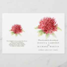 Programa de casamento waratah vermelho-aquarela