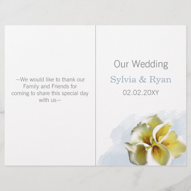 programa de casamento Watercolor calla lily bi dob (Frente)