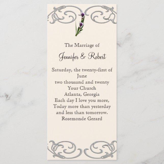 Programa de Casamento Western Calla Lily Posh (Frente)