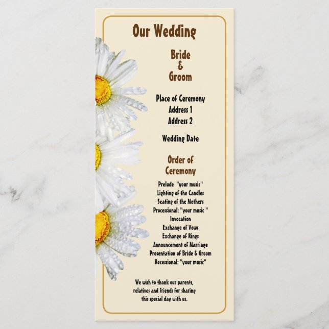 Programa de Casamento White Daisies in the Rain (Frente)