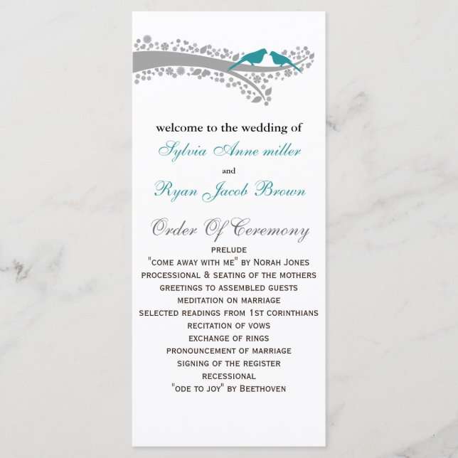 programa de casamentos de aves azuis da árvore bra (Frente)