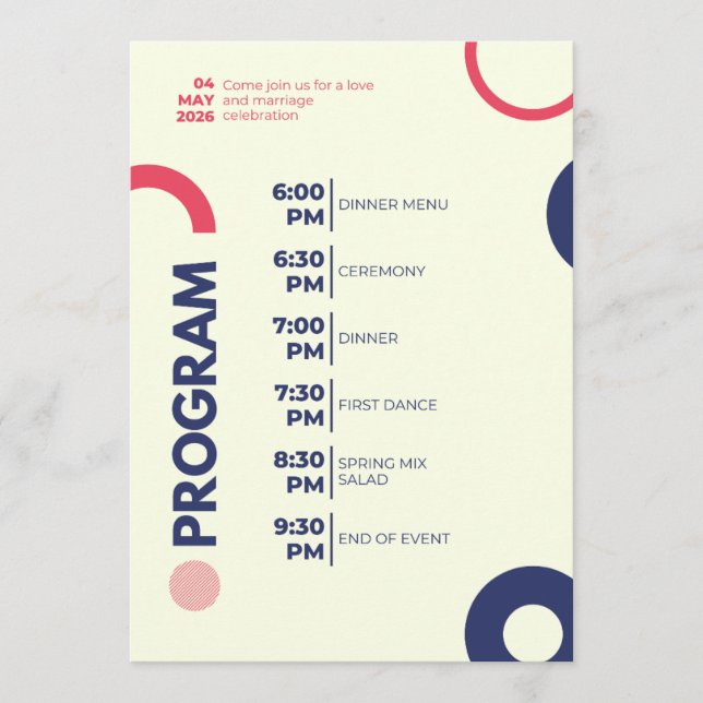 Programa de Celebração de Casamento – Moderno Verm (Frente)