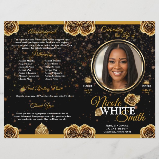 Programa de Celebración de la Vida de Oro y Negro (Frente)