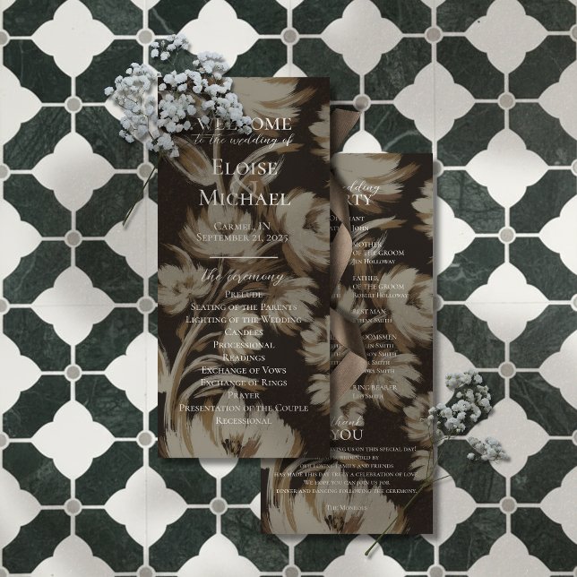 Programa de Cerimônia com Padrão Botânico Marrom R (Guide your guests through your ceremony in timeless style with this Rustic Brown Botanical Program!)