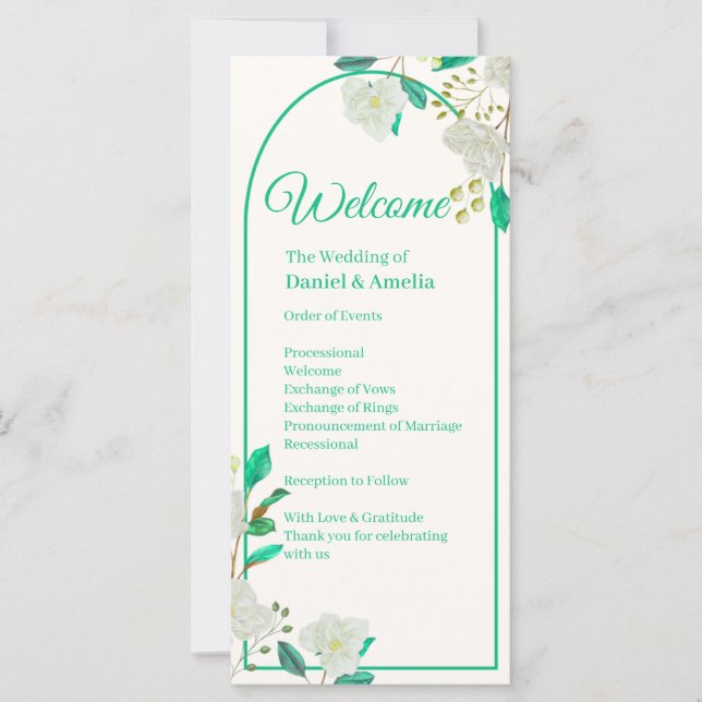 Programa de Cerimônia de Casamento Arco de Hortelã (Frente)