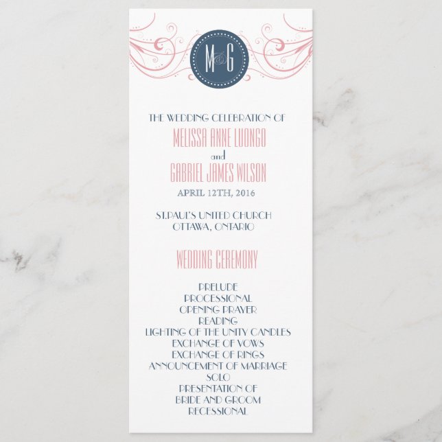 Programa de Cerimônia de Casamento Art Deco (Frente)