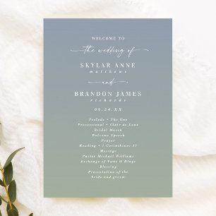 Programa de Cerimônia de Casamento Azul e Verde de