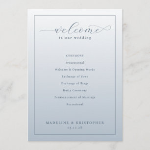 Programa de Cerimônia de Casamento Azul Elegante