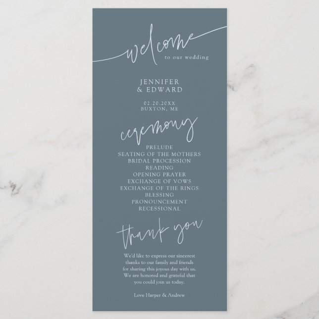 Programa de Cerimônia de Casamento Azul Escuro Min (Frente)