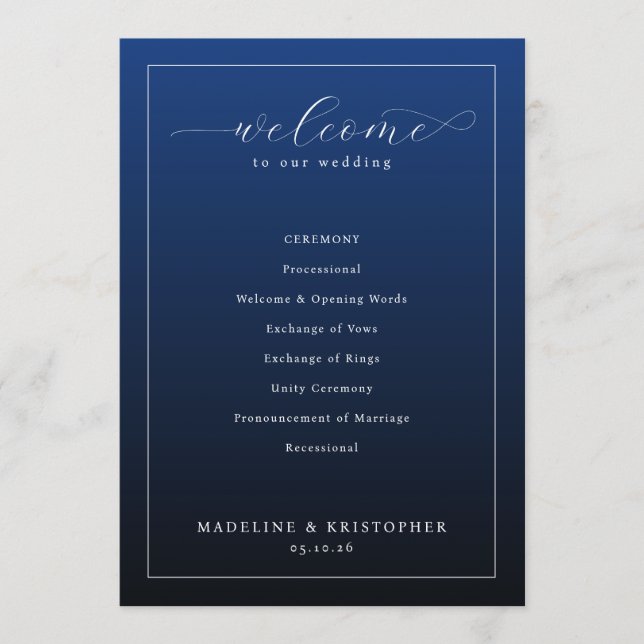 Programa de Cerimônia de Casamento Azul-Marinho El (Frente)