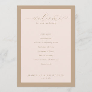 Programa de Cerimônia de Casamento Bege Elegante