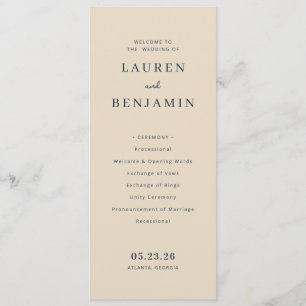 Programa de Cerimônia de Casamento Bege Elegante
