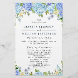 Programa de Cerimônia de Casamento Blue Hydrangea 