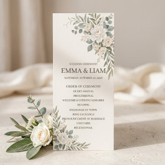 Programa de Cerimônia de Casamento Botânico em Ver