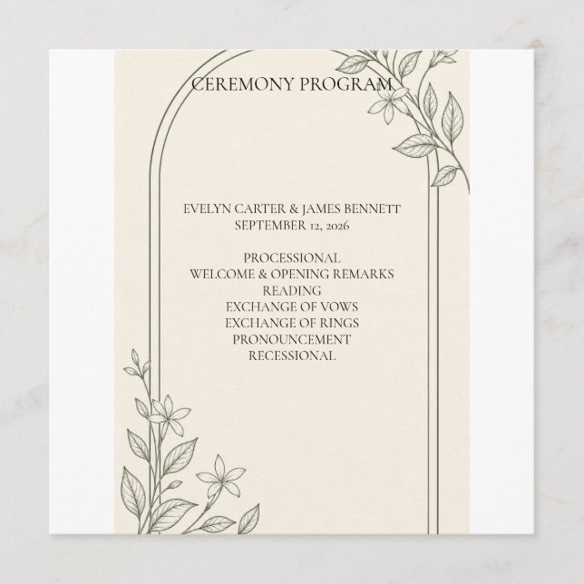Programa de Cerimônia de Casamento Botânico Oliva  (Frente)