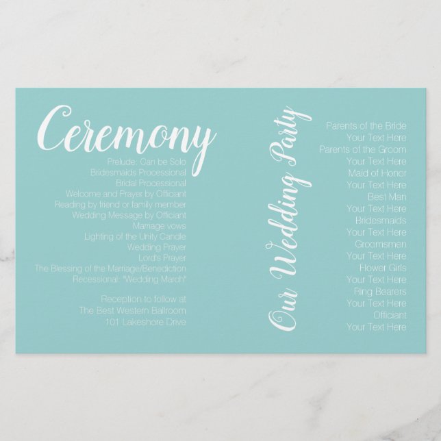 Programa de Cerimônia de Casamento Branco Turquois (Frente)