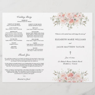 Programa de Cerimônia de Casamento Católico Blush 