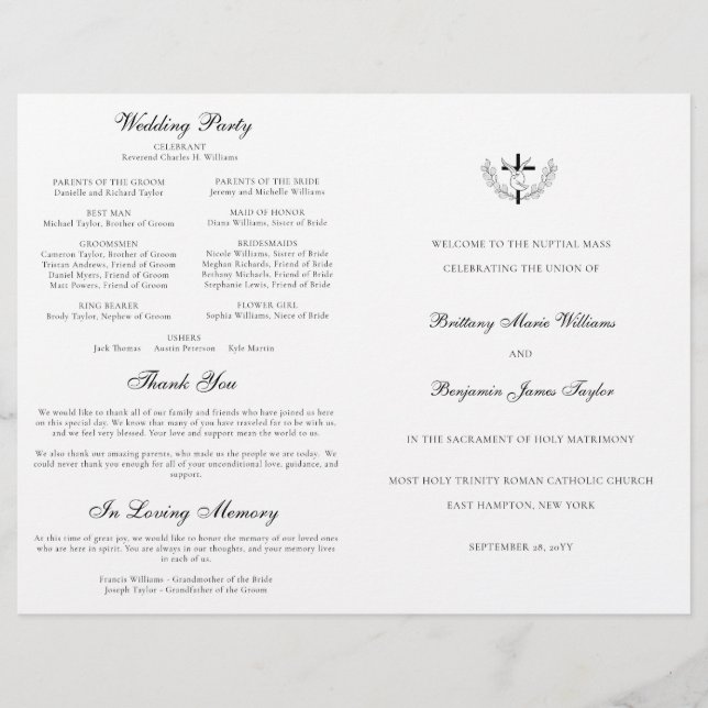 Programa de Cerimônia de Casamento Católico com Mi (Frente)