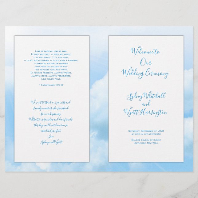 Programa de Cerimônia de Casamento Católico do Céu (Frente)