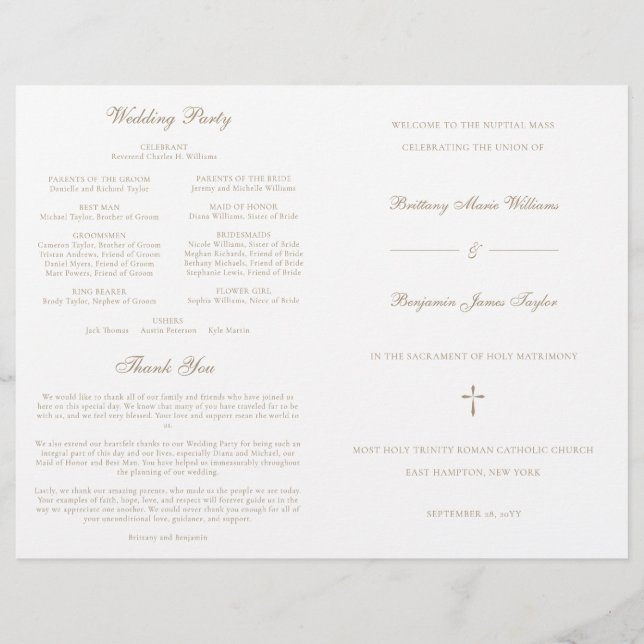 Programa de Cerimônia de Casamento Católico em Our (Frente)
