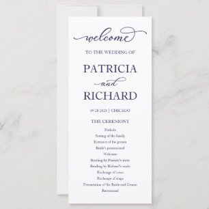 Programa de Cerimônia de Casamento Chic Azul Marin