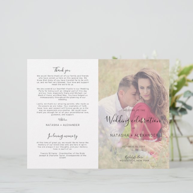 Programa de Cerimônia de Casamento com Foto Modern (Em pé/Frente)