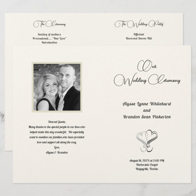 Programa de Cerimônia de Casamento com Foto Padron (Frente/Verso)