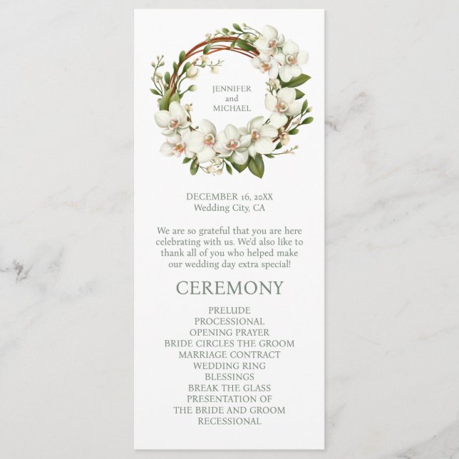 Programa de Cerimônia de Casamento com Orquídeas B (Frente)