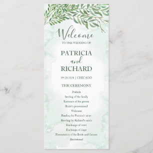 Programa de Cerimônia de Casamento com Verde Folha