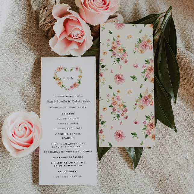 Programa de Cerimônia de Casamento Coração Floral  (Criador carregado)