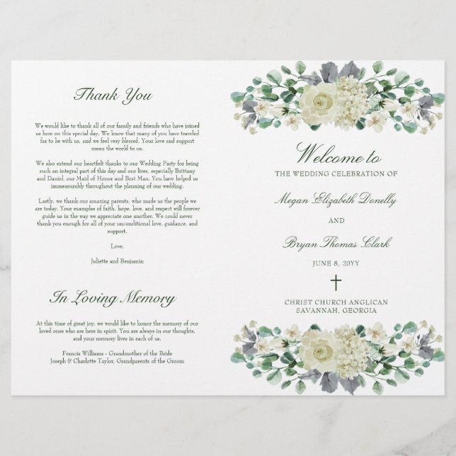 Programa de Cerimônia de Casamento Cristão Megan (Frente)