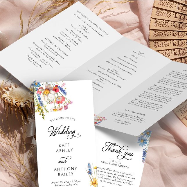 Programa de Cerimônia de Casamento de Flores Silve (Wedding Ceremony Program from Country Wildflower Wedding Collection by Darling & May)