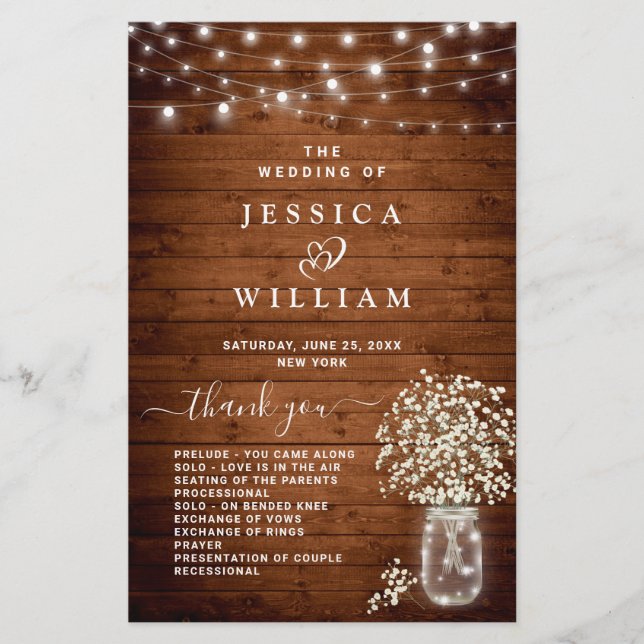 Programa de Cerimônia de Casamento de Mason Jar Br (Frente)