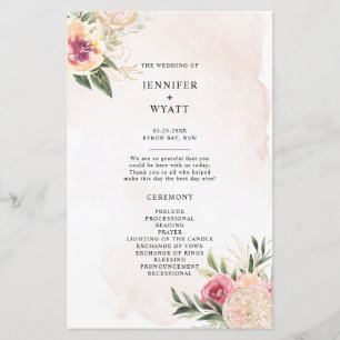 Programa de Cerimônia de Casamento de Peony e Gold