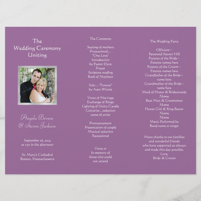 Programa de Cerimônia de Casamento Dobrado Com Fot (Frente)