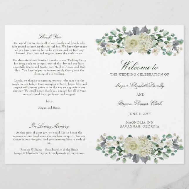 Programa de Cerimônia de Casamento Dobrável Megan  (Frente)