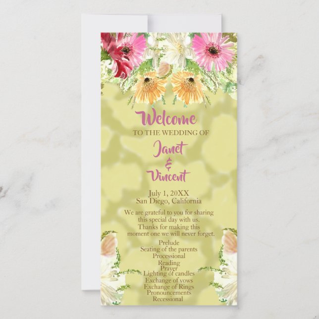 Programa de Cerimônia de Casamento Dourado de Flor (Frente)