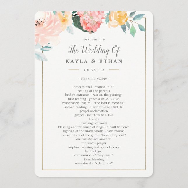 Programa de Cerimônia de Casamento Duplo Floral Co (Frente)