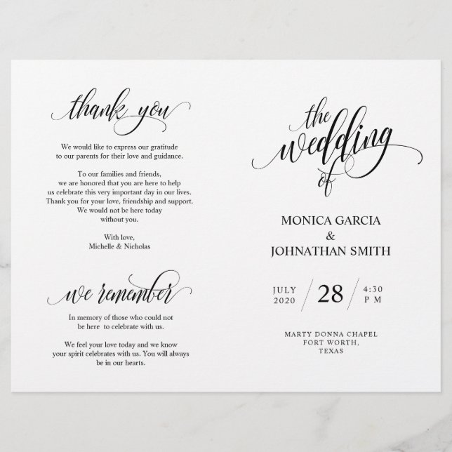 Programa de Cerimônia de Casamento, Elegance Scrip (Frente)