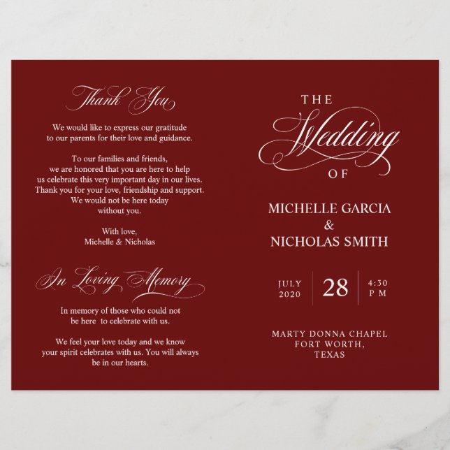 Programa de Cerimônia de Casamento Elegância Cláss (Frente)