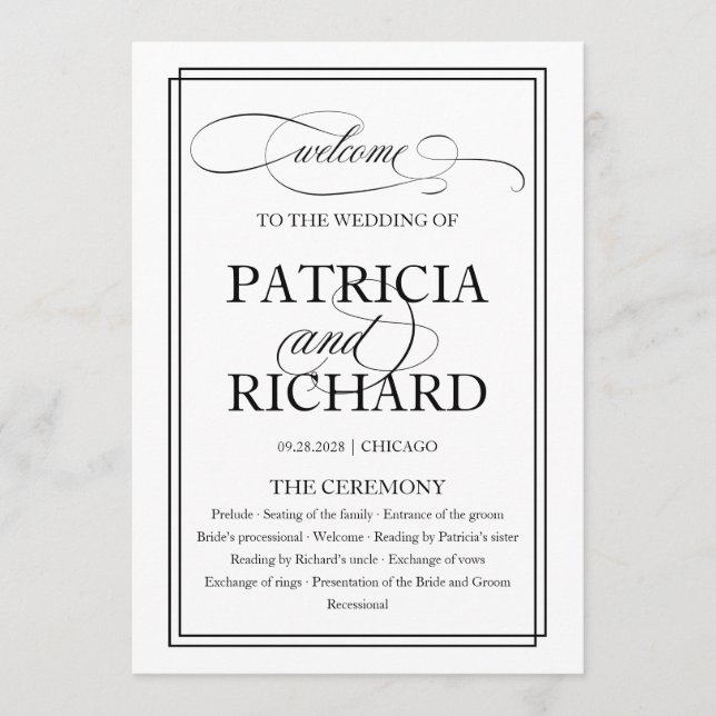 Programa de Cerimônia de Casamento Elegante de Scr (Frente)