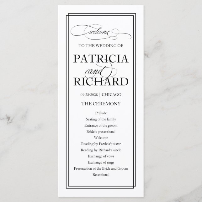 Programa de Cerimônia de Casamento Elegante de Scr (Frente)