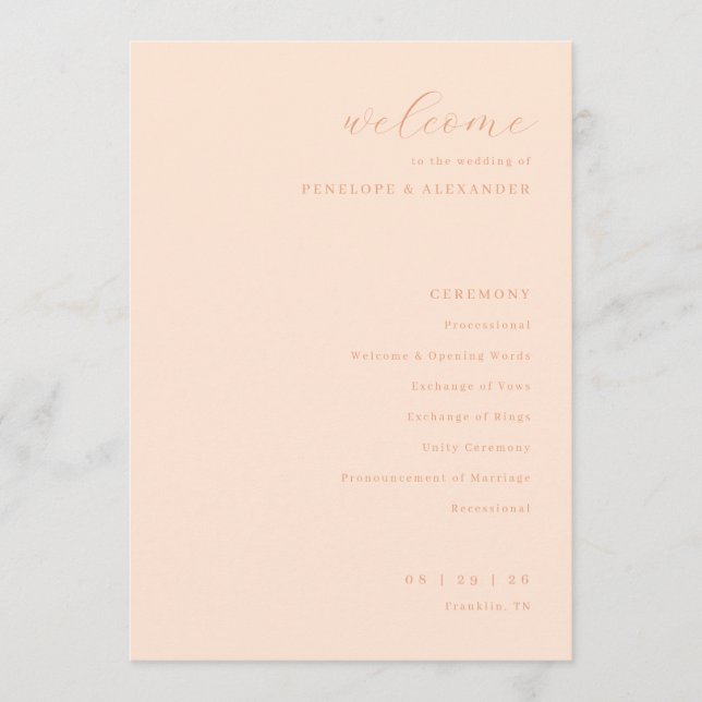 Programa de Cerimônia de Casamento Elegante Pêsseg (Frente)